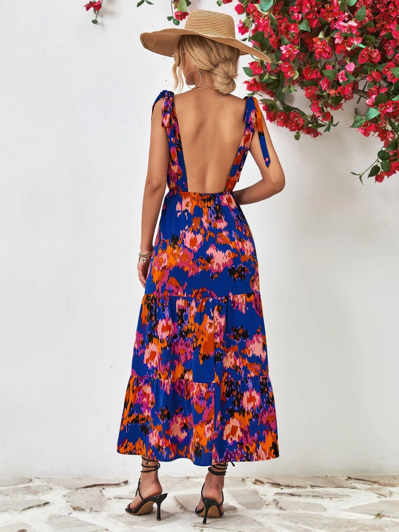 Hazel Blues® |  Multicolored V-Neck Backless Midi Dress