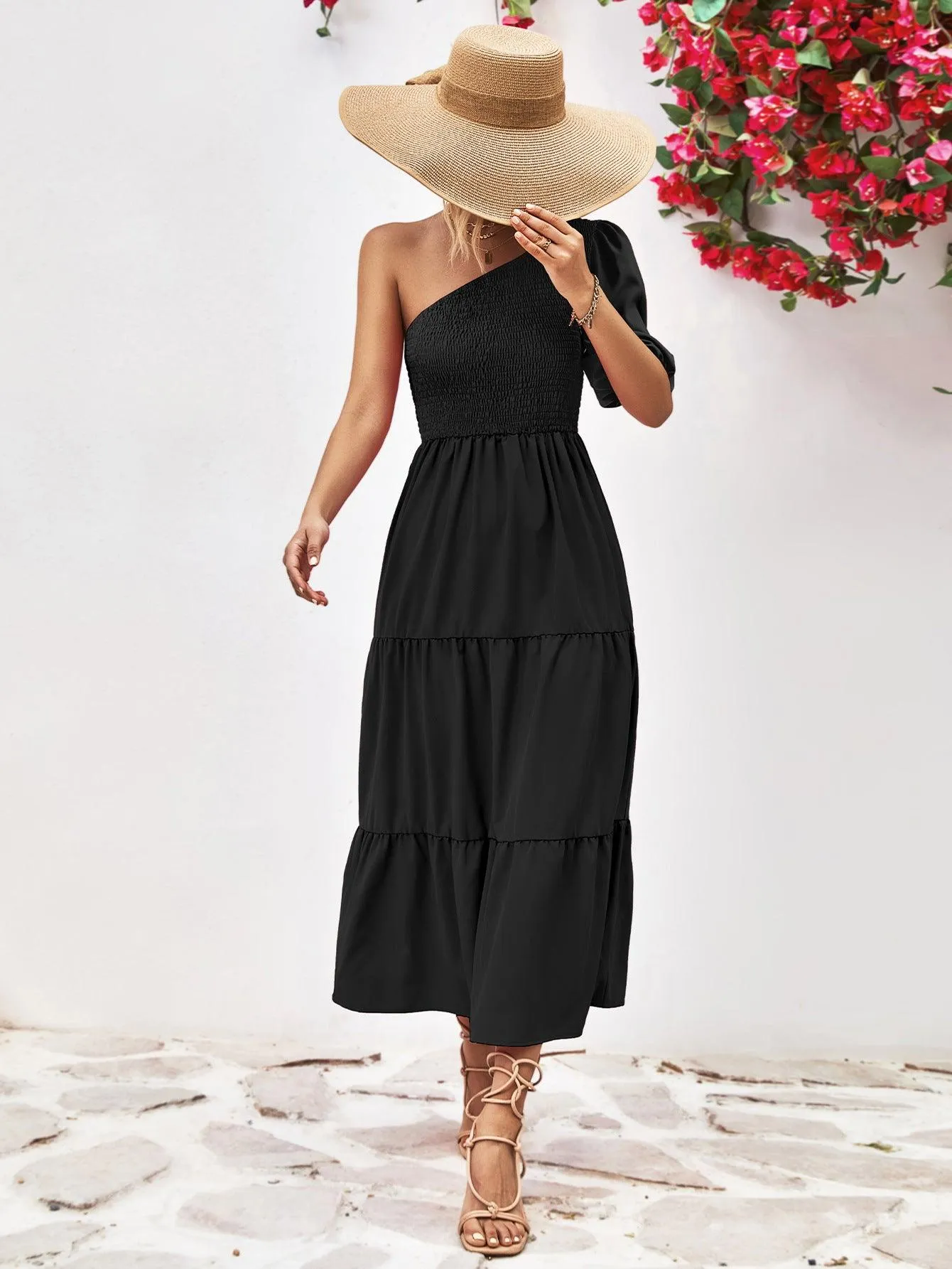 Hazel Blues® |  Smocked One-Shoulder Midi Dress