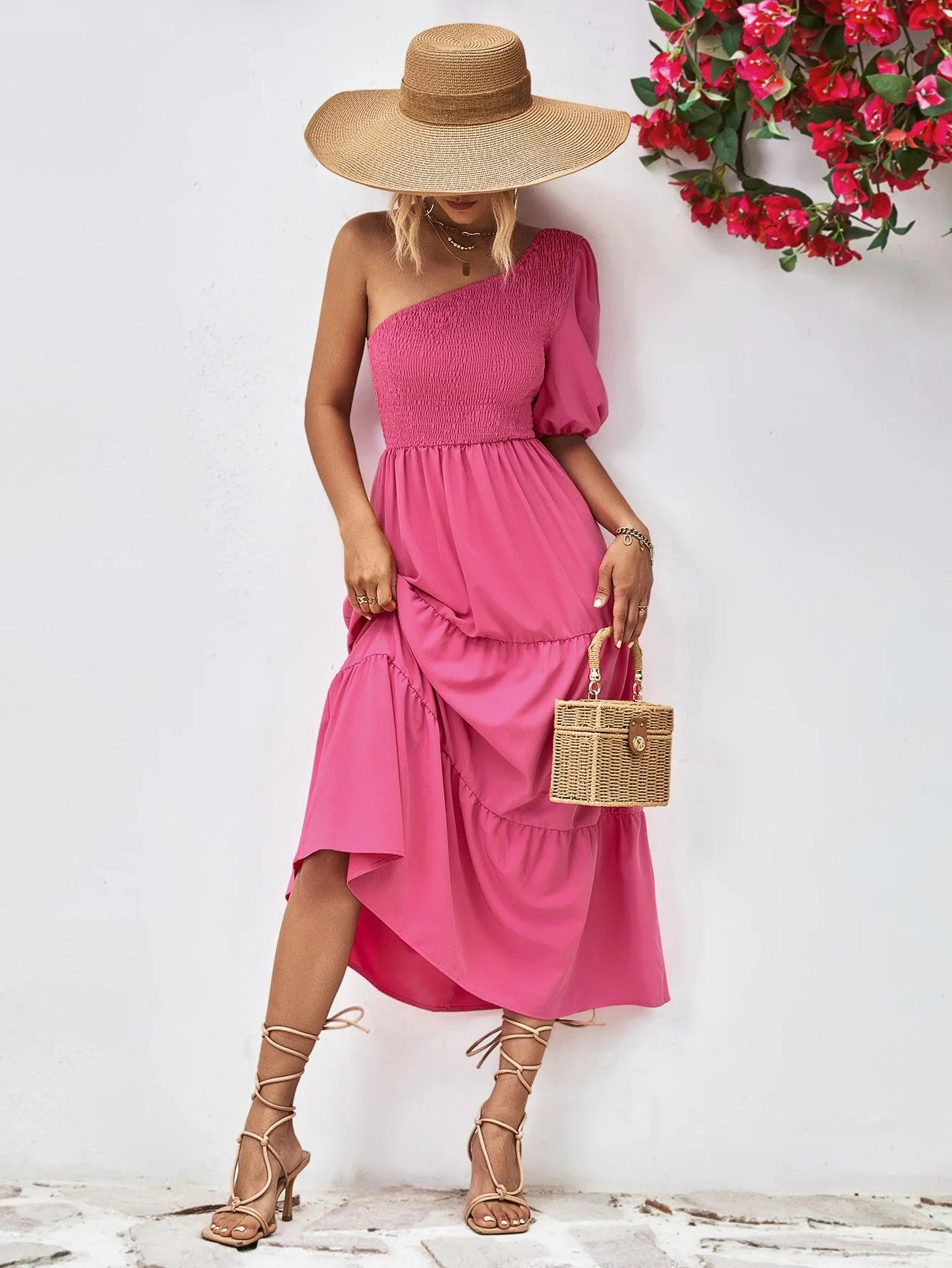 Hazel Blues® |  Smocked One-Shoulder Midi Dress