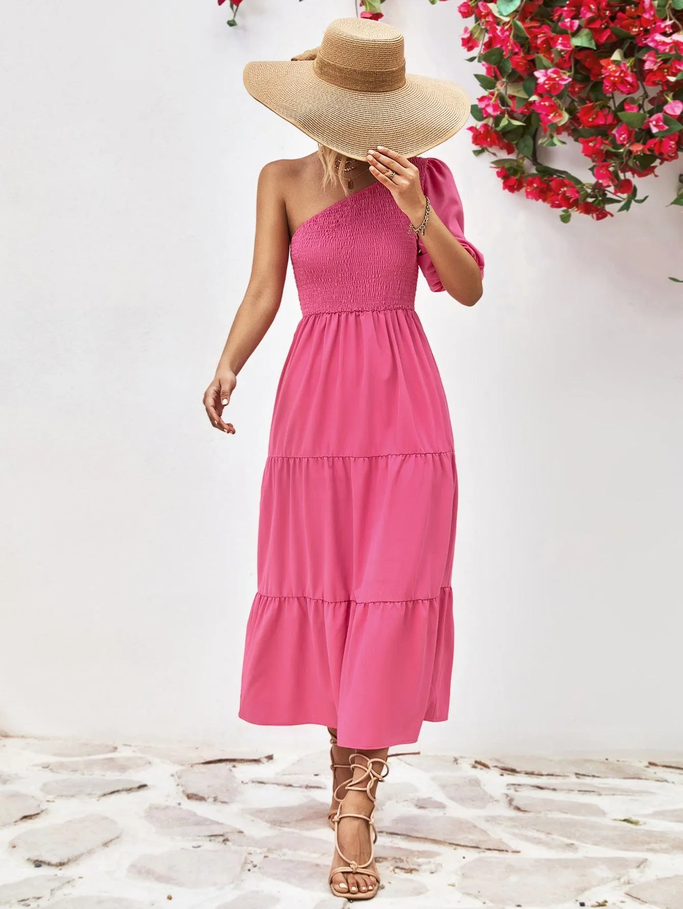 Hazel Blues® |  Smocked One-Shoulder Midi Dress