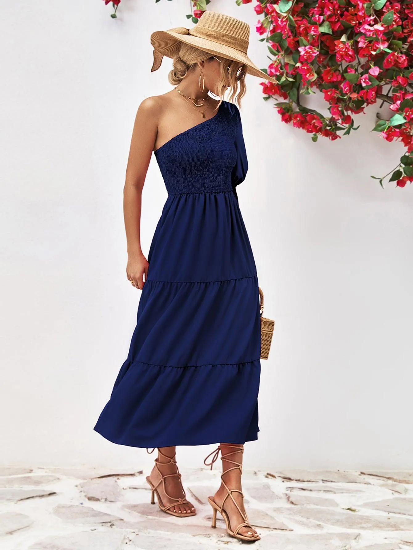 Hazel Blues® |  Smocked One-Shoulder Midi Dress