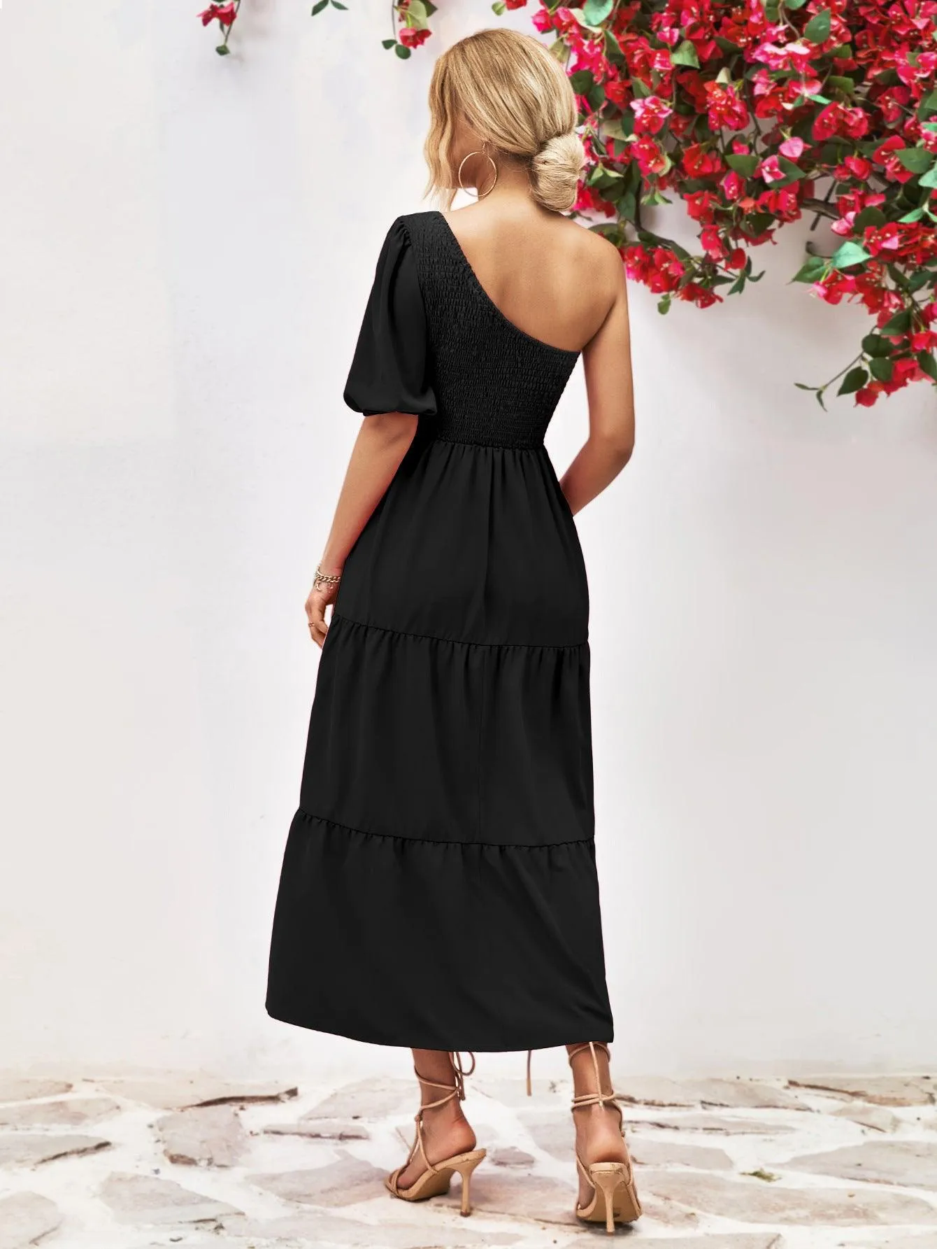 Hazel Blues® |  Smocked One-Shoulder Midi Dress