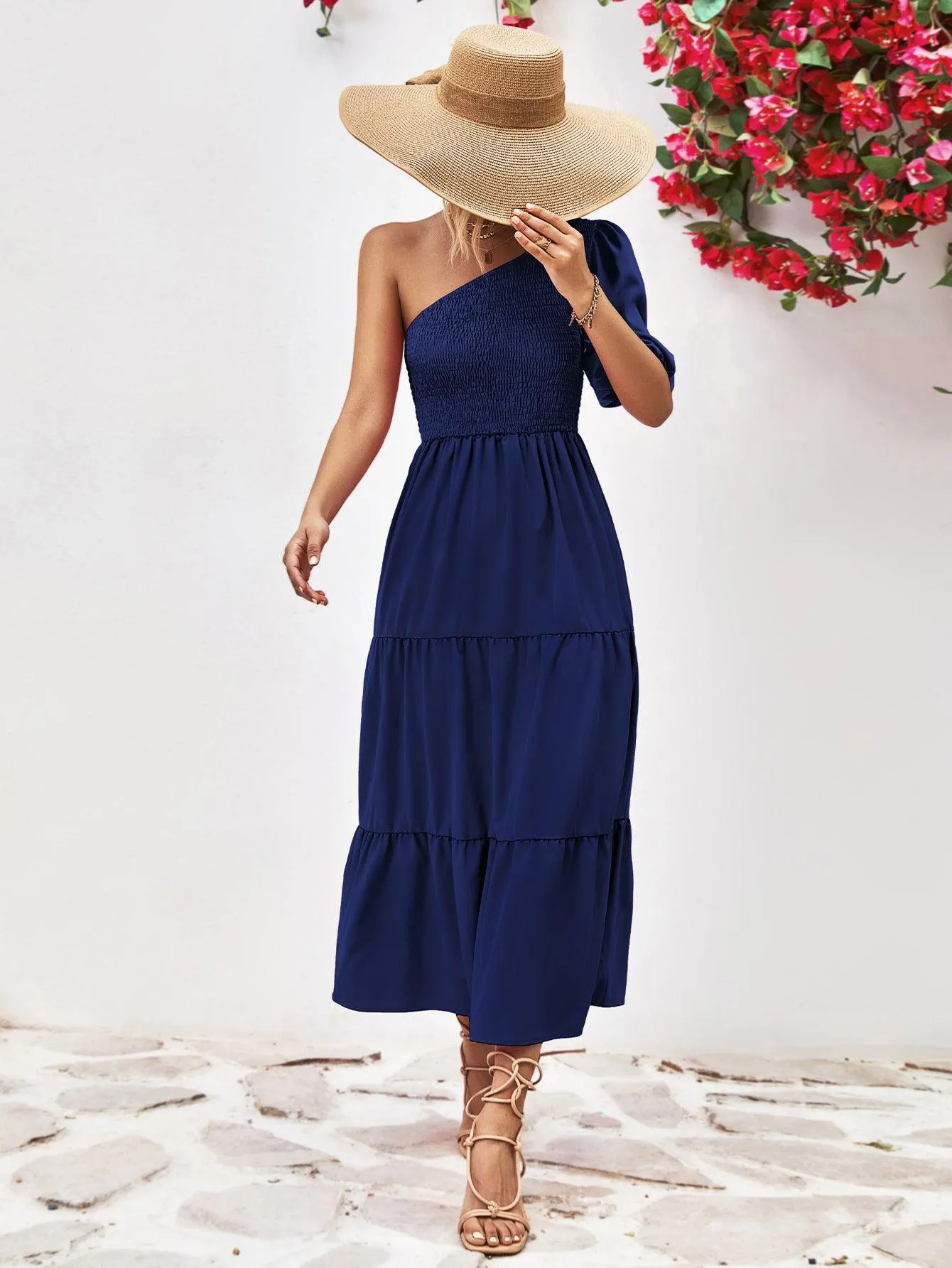 Hazel Blues® |  Smocked One-Shoulder Midi Dress