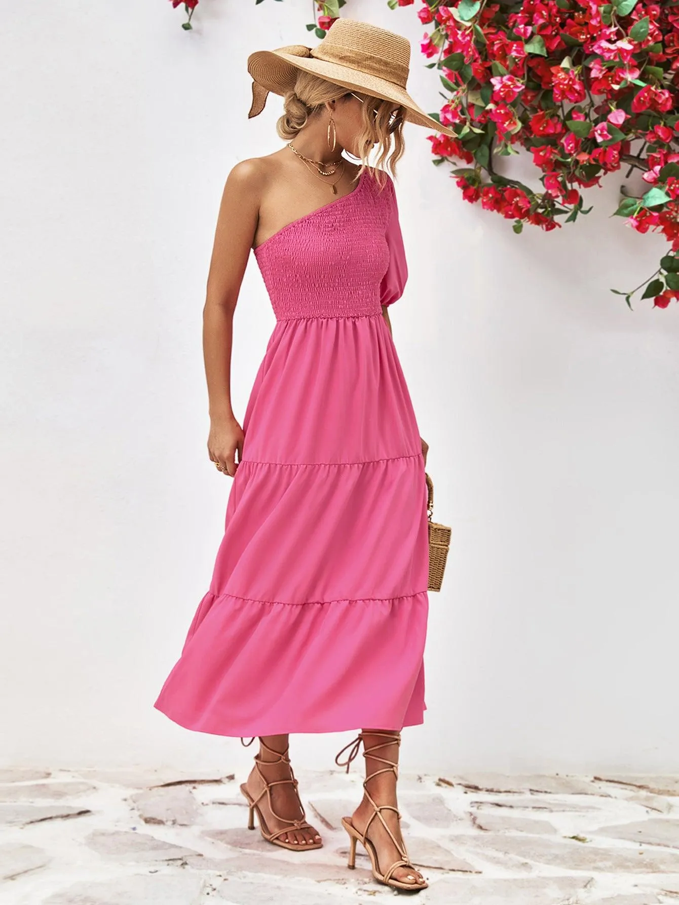 Hazel Blues® |  Smocked One-Shoulder Midi Dress