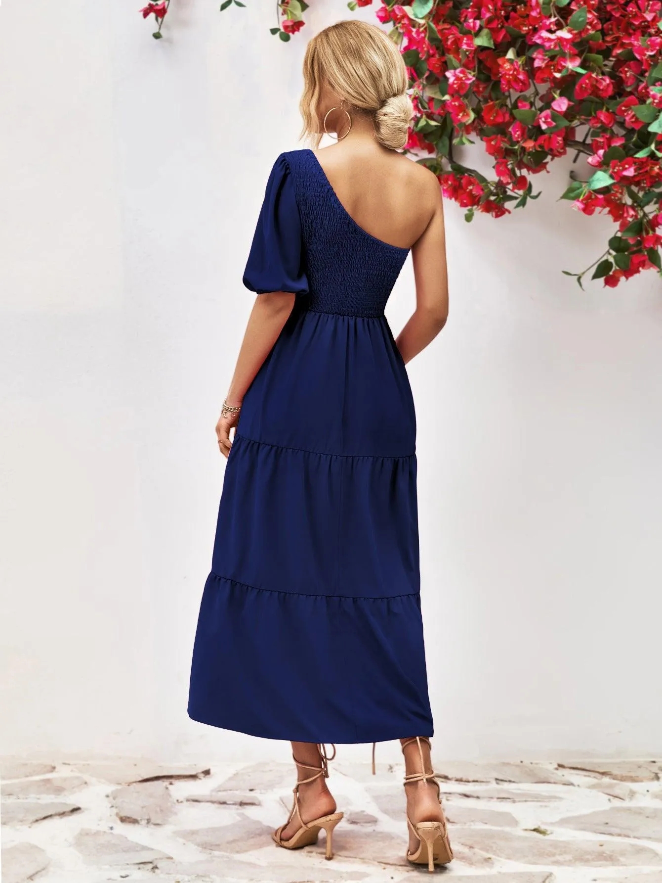 Hazel Blues® |  Smocked One-Shoulder Midi Dress