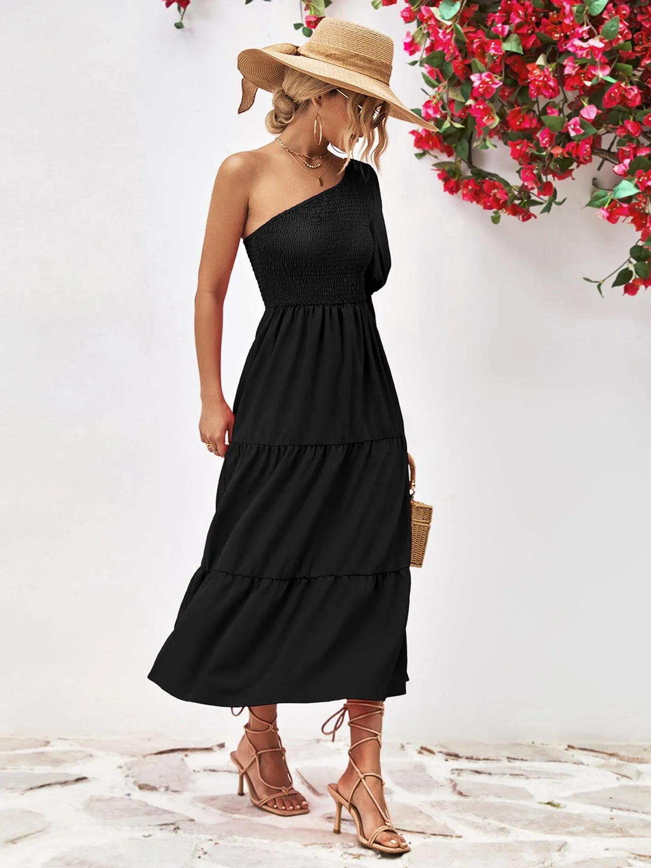 Hazel Blues® |  Smocked One-Shoulder Midi Dress