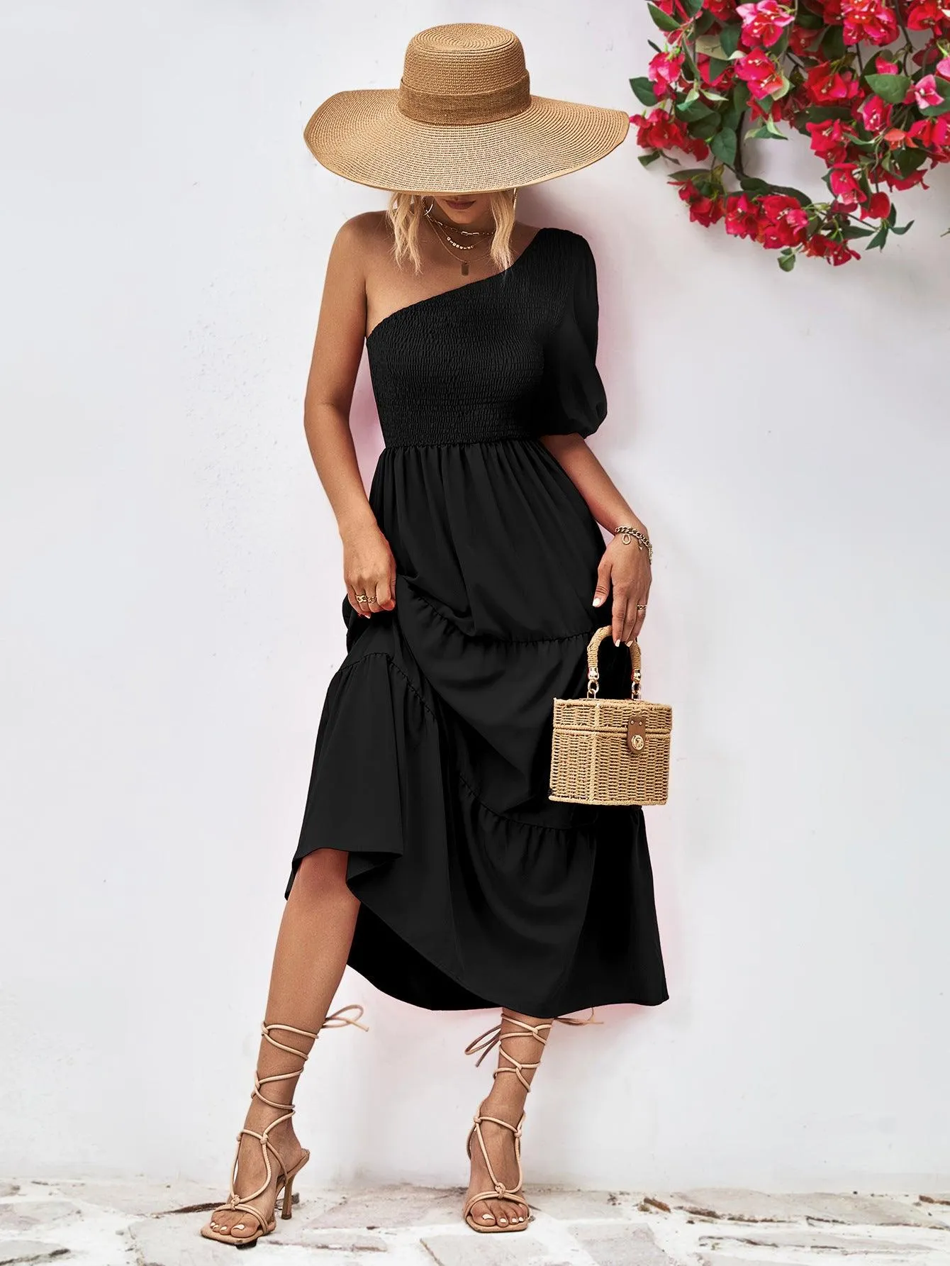 Hazel Blues® |  Smocked One-Shoulder Midi Dress