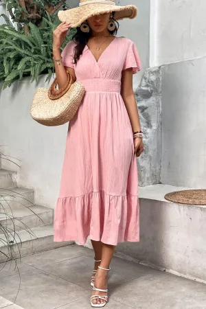 Hazel Blues® |  Surplice Neck Smocked Waist Flutter Sleeve Dress