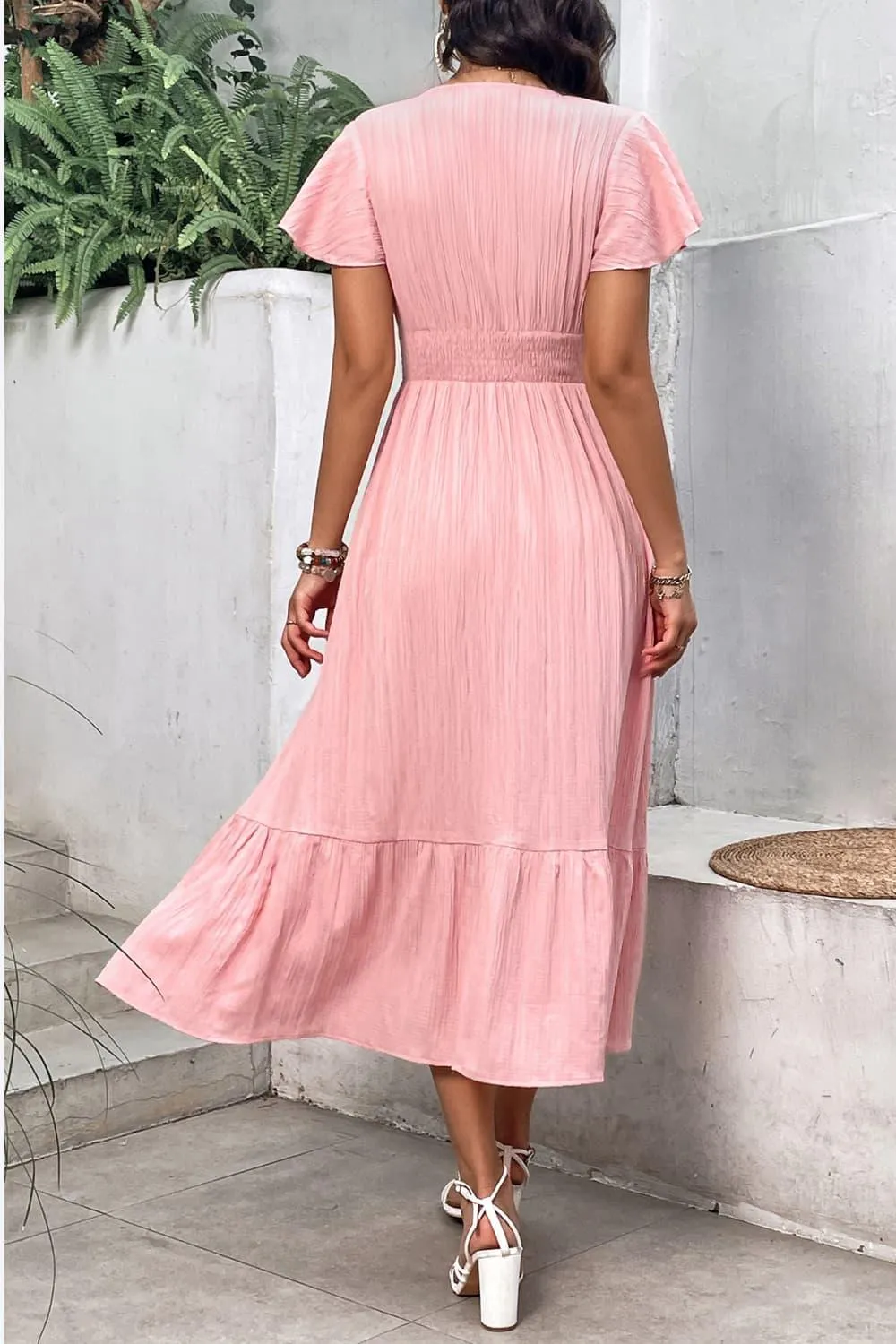 Hazel Blues® |  Surplice Neck Smocked Waist Flutter Sleeve Dress