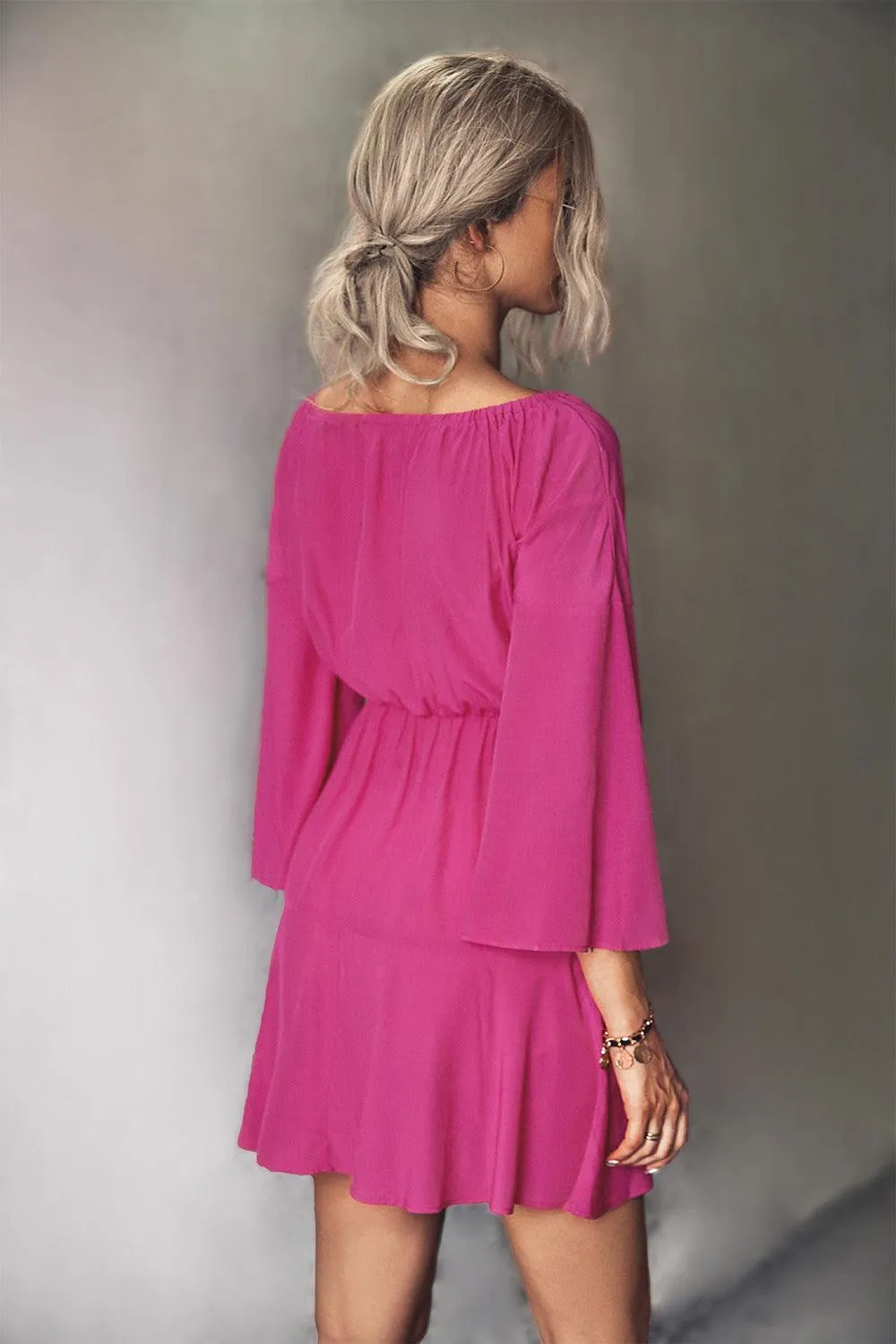 Hazel Blues® | Tie Neck Flare Sleeve Mini Dress