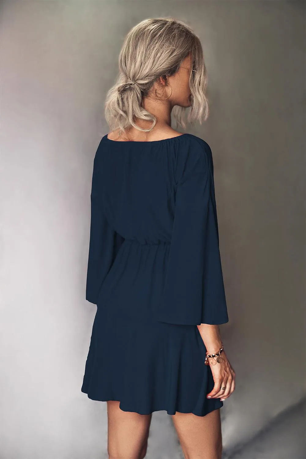 Hazel Blues® | Tie Neck Flare Sleeve Mini Dress