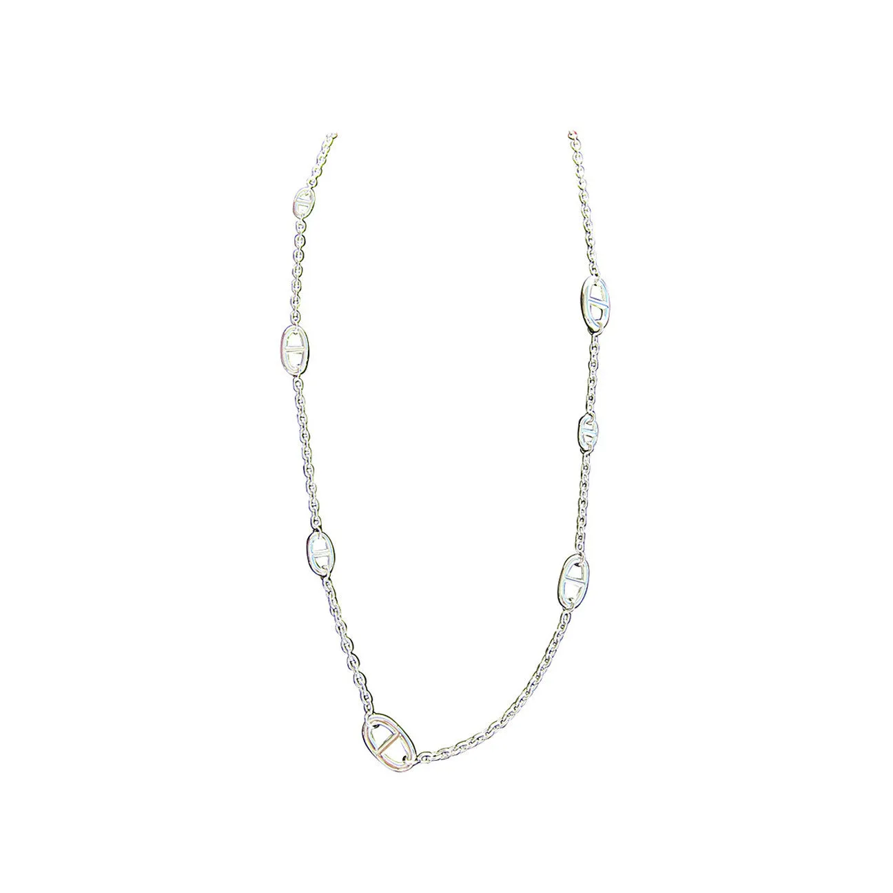 Hermes Farandole Long Solid Silver Classic Chain Necklace