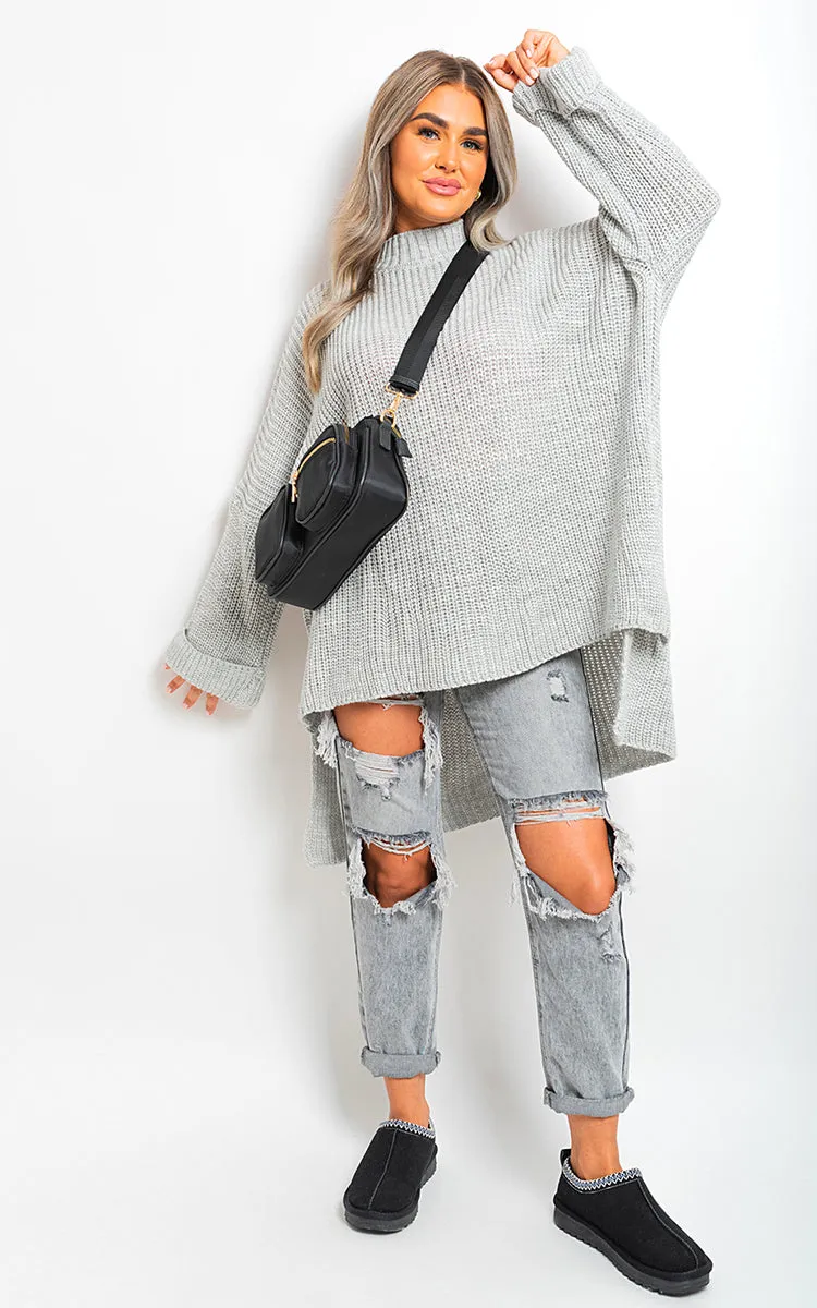 High Neck Oversized Long Sleeve Knitted Jumper