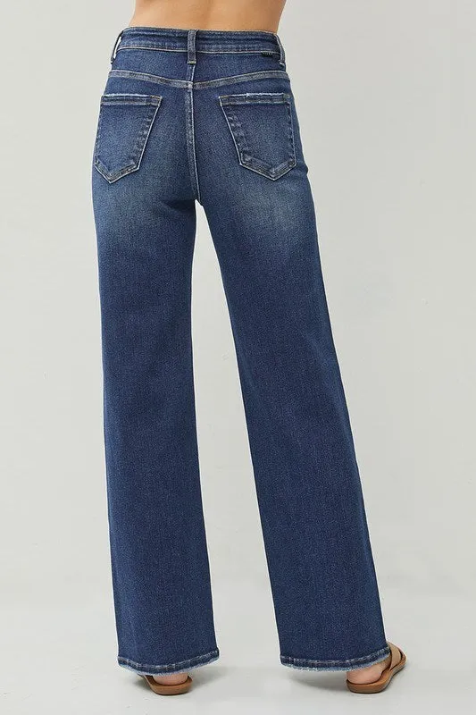High Rise Distress Wide Leg Jeans