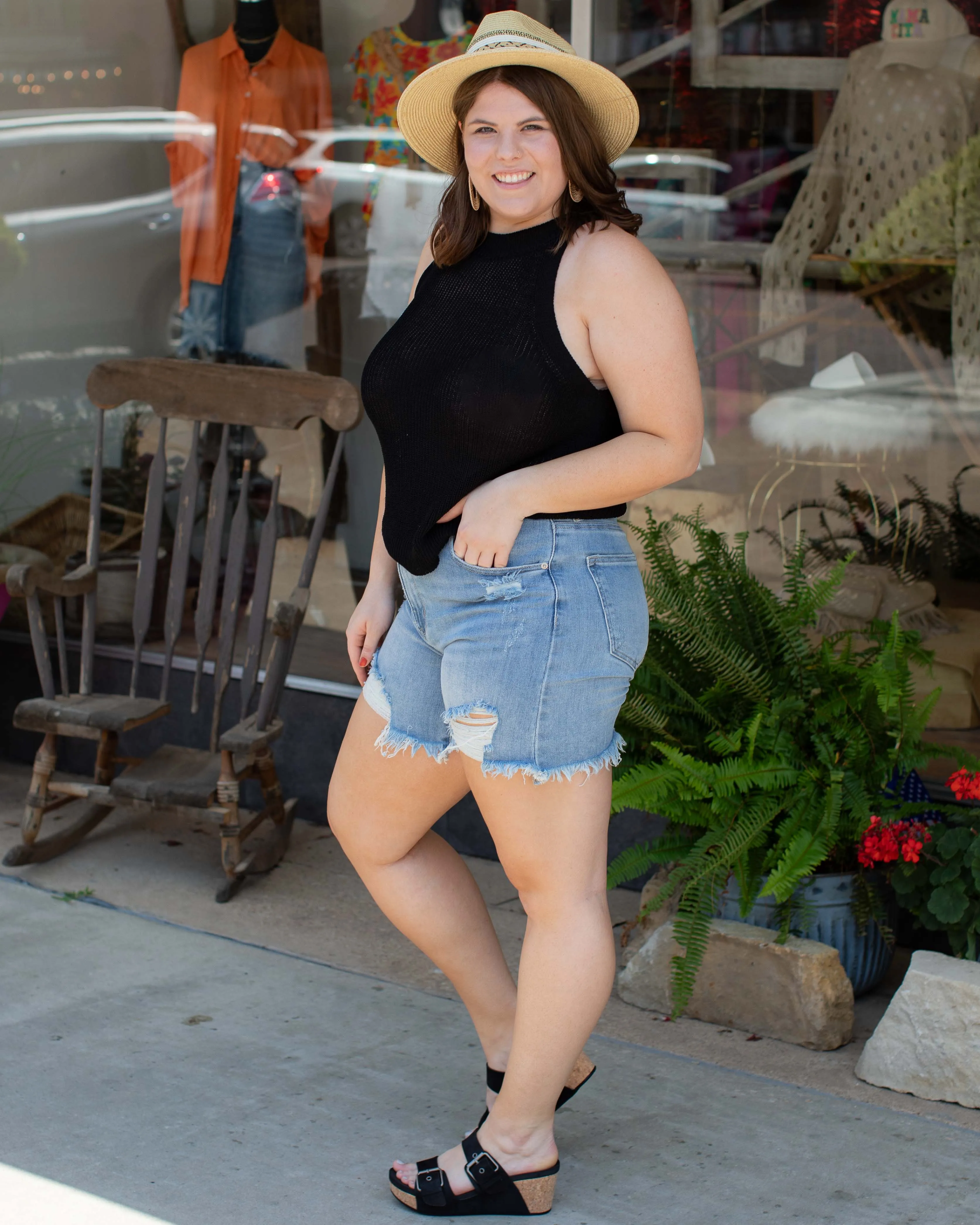 HIGHRISE MID THIGH CUTOFFS BY RISEN - LIGHT