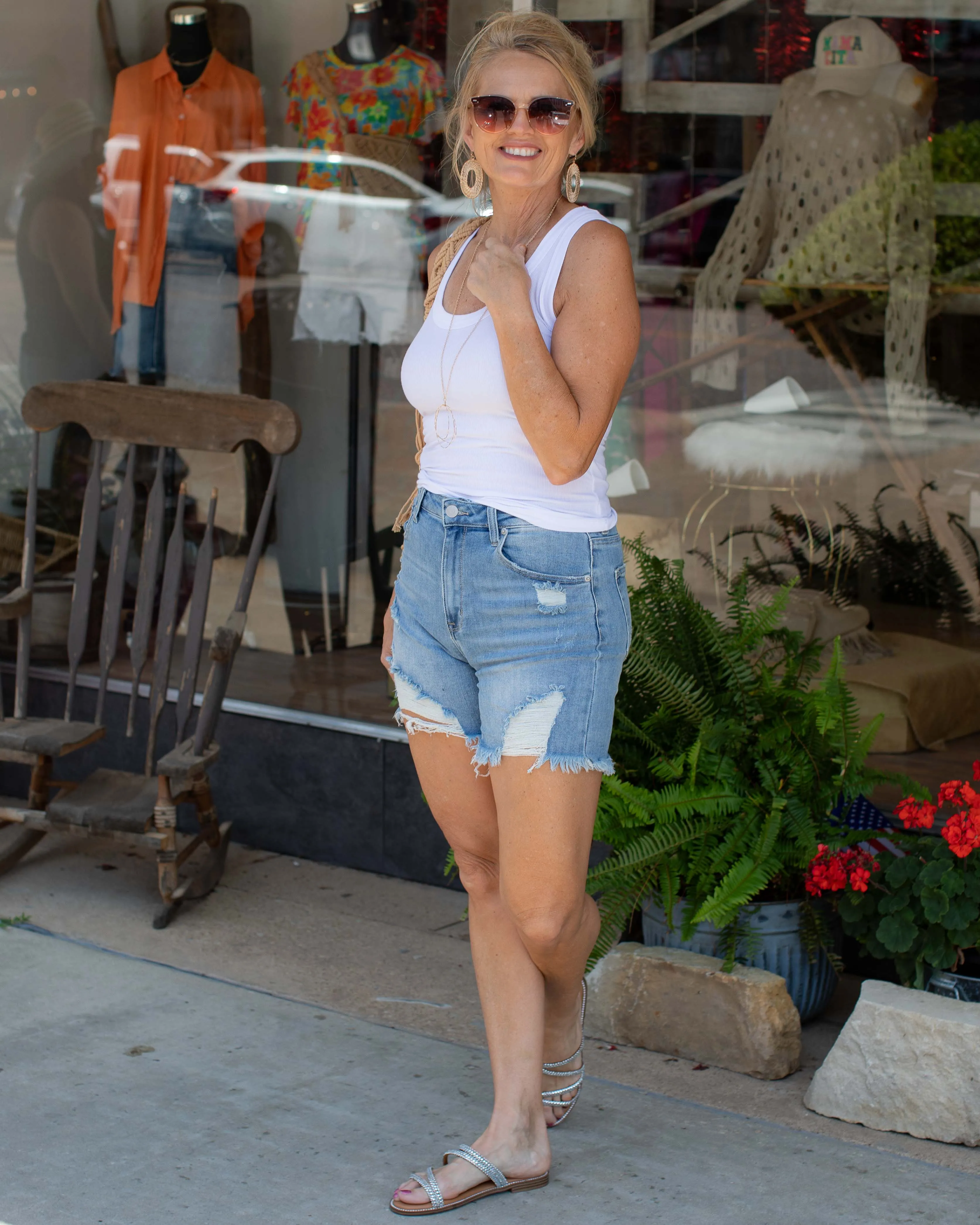HIGHRISE MID THIGH CUTOFFS BY RISEN - LIGHT