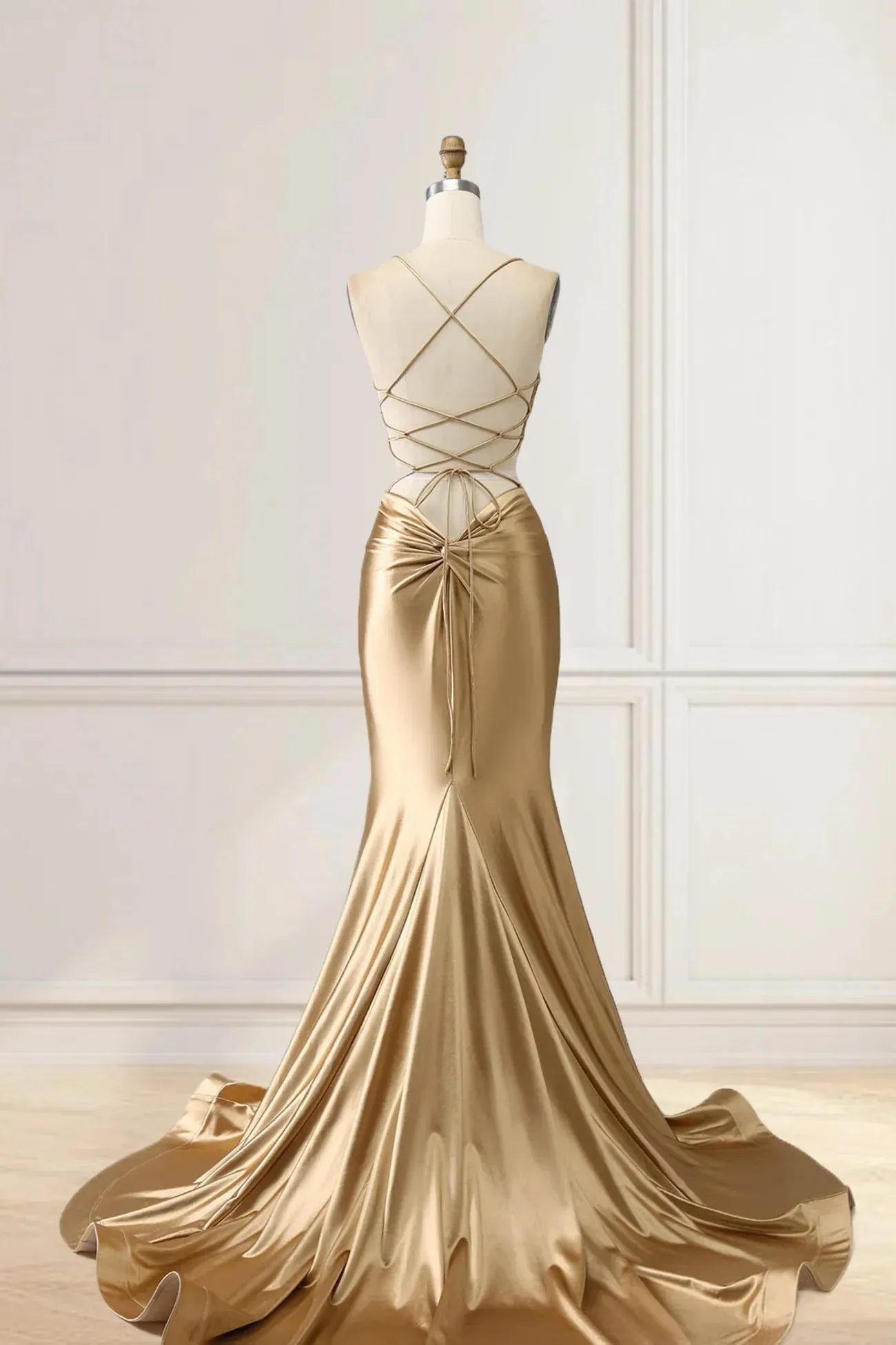 Hot Simple Gold Prom Dresses 2024 Satin Mermaid Formal Dress
