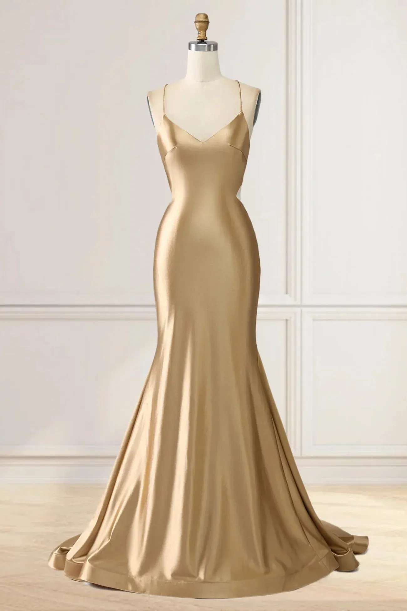 Hot Simple Gold Prom Dresses 2024 Satin Mermaid Formal Dress