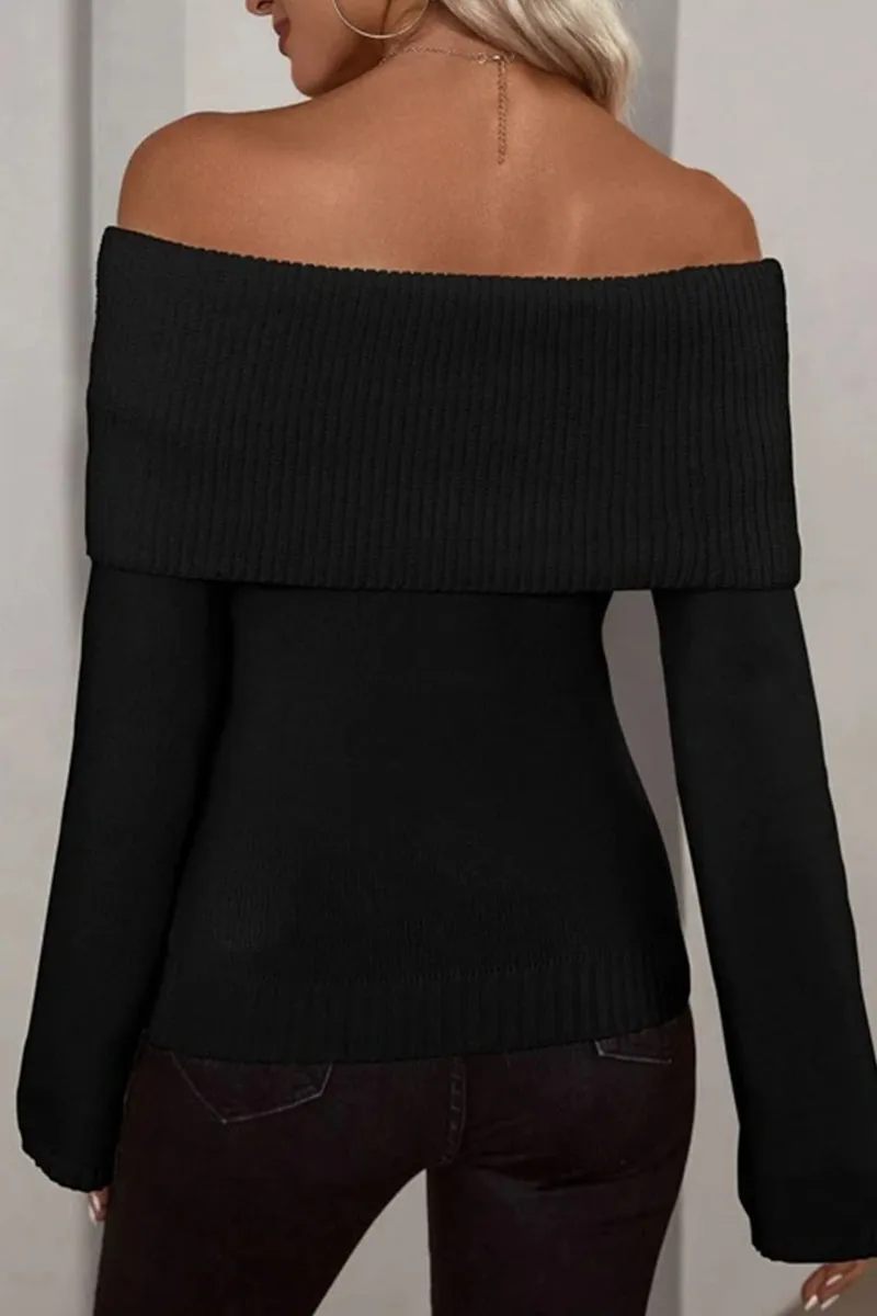 HR1195 Off-Shoulder Knit Sweater