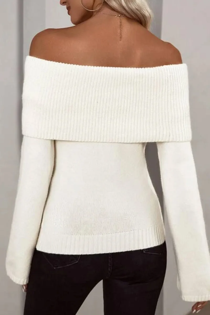HR1195 Off-Shoulder Knit Sweater