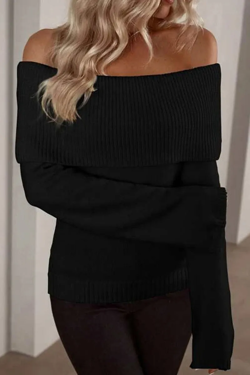 HR1195 Off-Shoulder Knit Sweater