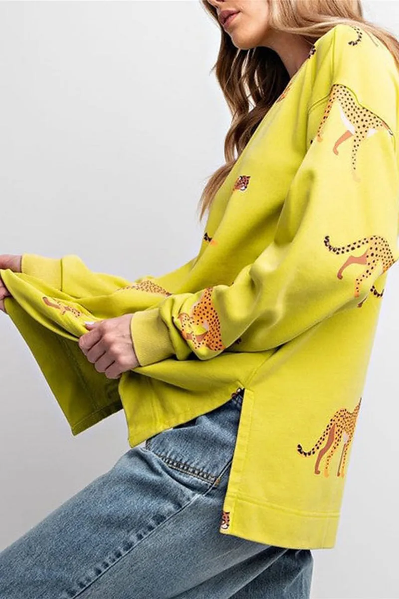 HTS1304 Wild Cheetah Print Sweatshirt Top