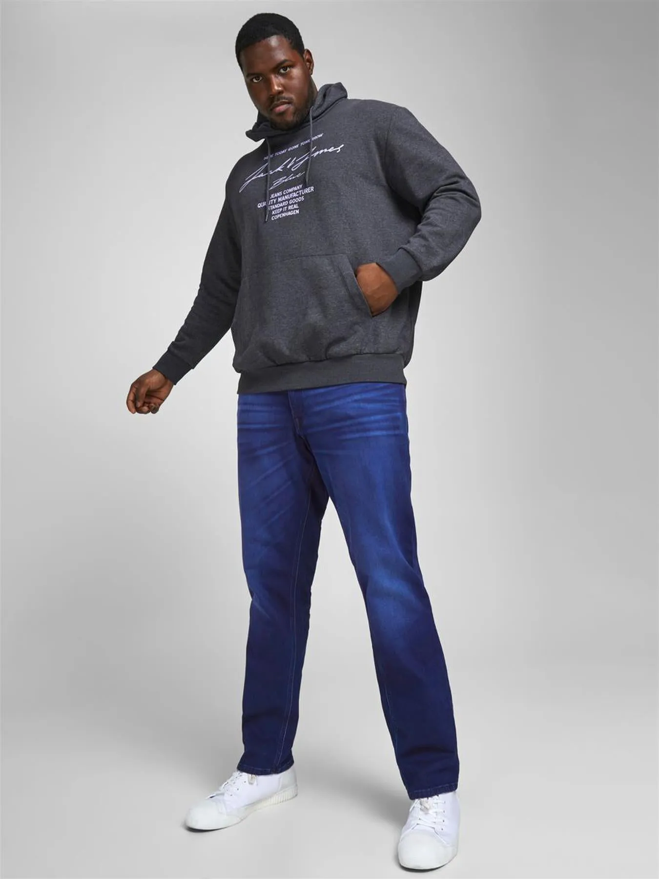 Jack & Jone Mens Glenn Original GE 106 Indigo Knit Plus Size Slim Fit Jeans