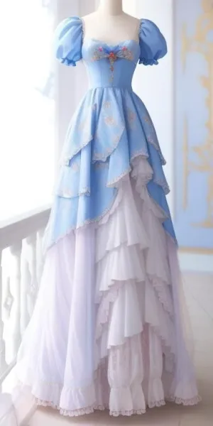 JazzHer Chic Ball Gown Sweetheart Blue Long Prom Dresses With Layers Party Dress (PRE-ORDER)