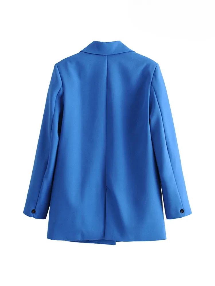 JazzHer Women Chic Office Lady Double Breasted Blazer Vintage Coat Fashion Notched Collar Long Sleeve Ladies Outerwear Stylish Tops