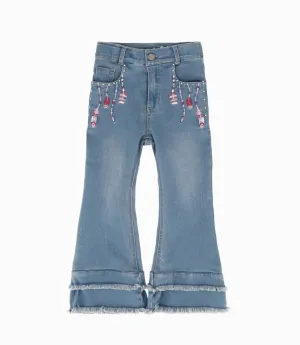 Jeans Niña Con Plumas Y Brillos