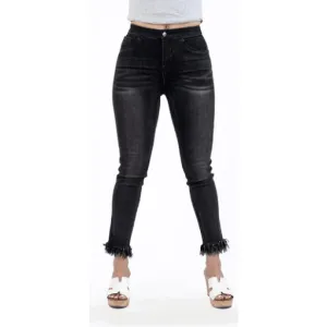 Jeans with Fringed Hem