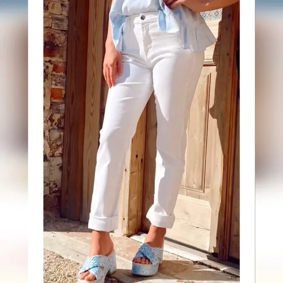 Jen7 by 7 for All Mankind Straight, Crop &amp; Roll White Jeans