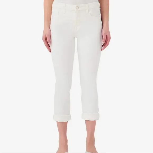 Jen7 by 7 for All Mankind Straight, Crop &amp; Roll White Jeans