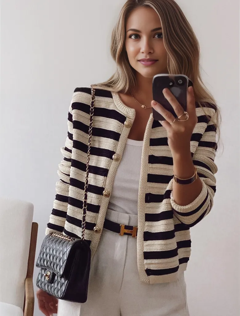Jimena - Elegante Gestreifte Strickjacke