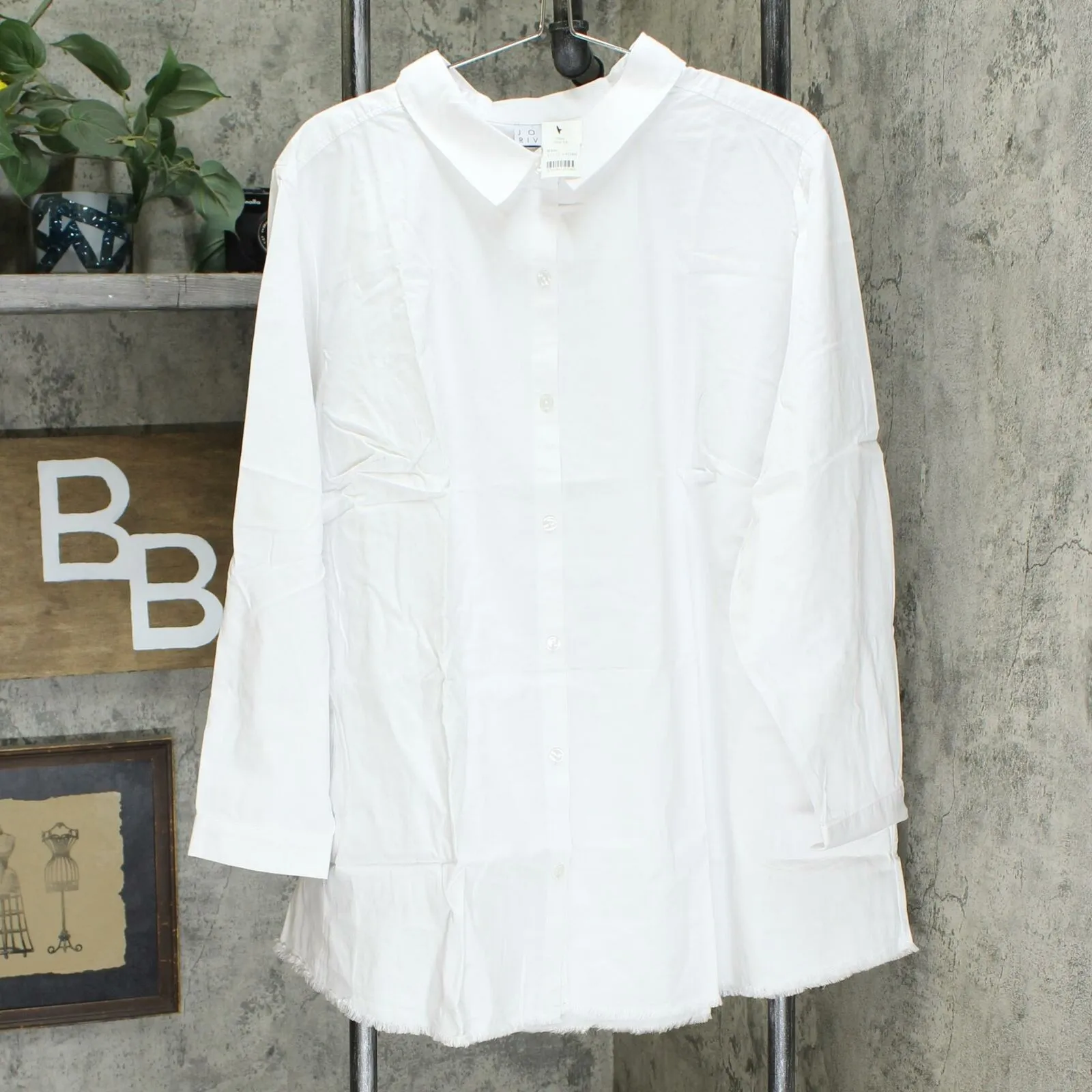 Joan Rivers Plus Lightweight Denim Boyfriend Shirt With Fringe Hem