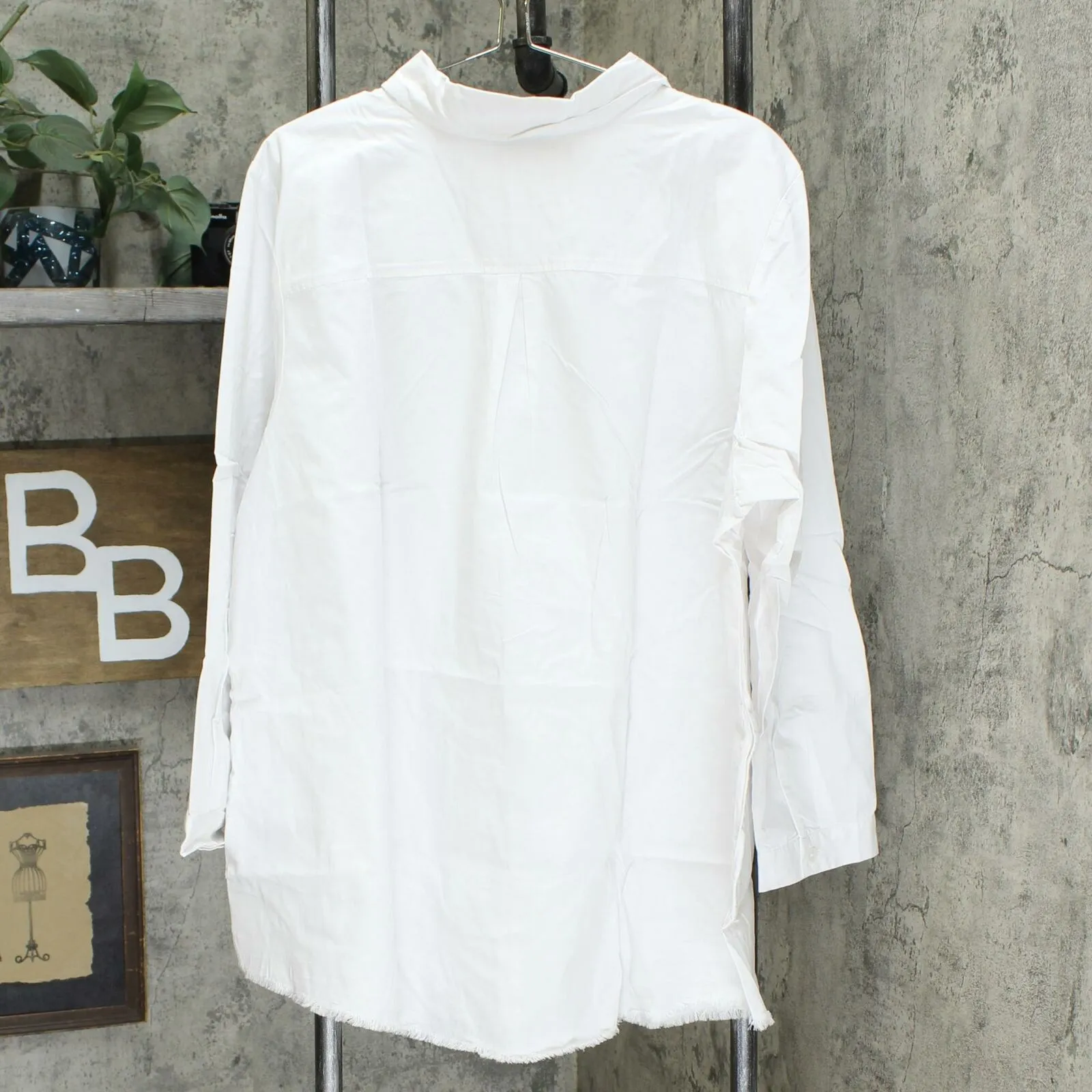 Joan Rivers Plus Lightweight Denim Boyfriend Shirt With Fringe Hem