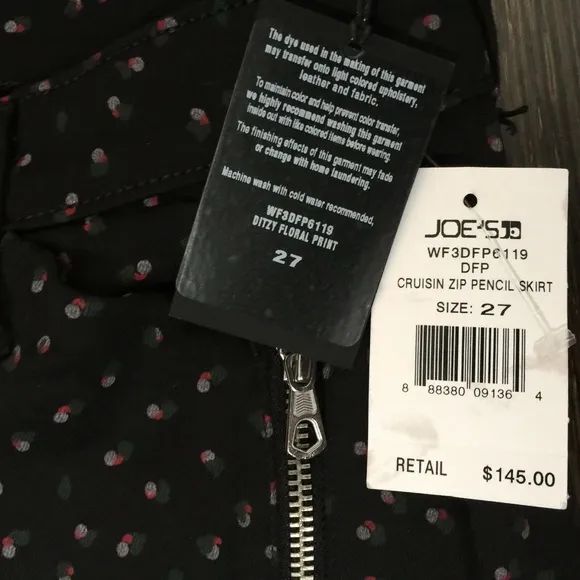 JOE'S JEANS Black Floral Skirt NWT Ditsy Print Slim Pencil