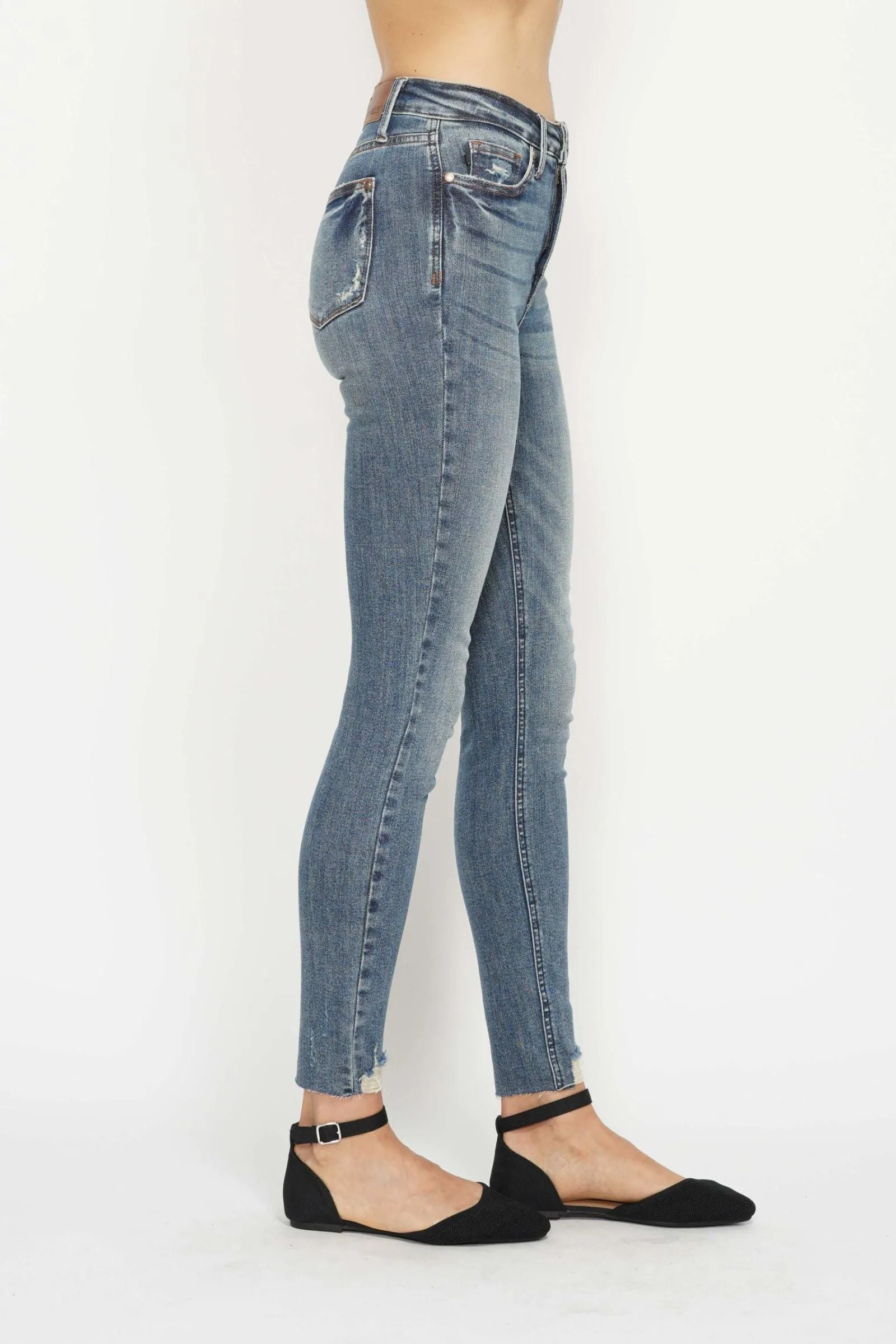 Judy Blue High Rise Tummy Control Vintage Wash Destroyed Hem Skinny Jeans