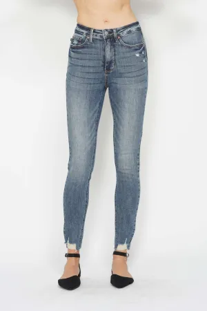 Judy Blue High Rise Tummy Control Vintage Wash Destroyed Hem Skinny Jeans