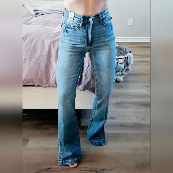 Judy Blue HR Tummy Control Vintage Wash Split Hem Slim Bootcut Jeans Various NEW