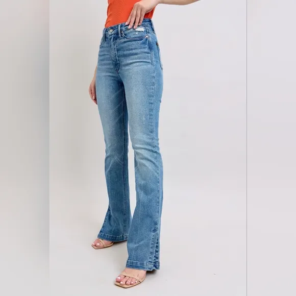 Judy Blue HR Tummy Control Vintage Wash Split Hem Slim Bootcut Jeans Various NEW