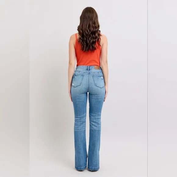 Judy Blue HR Tummy Control Vintage Wash Split Hem Slim Bootcut Jeans Various NEW