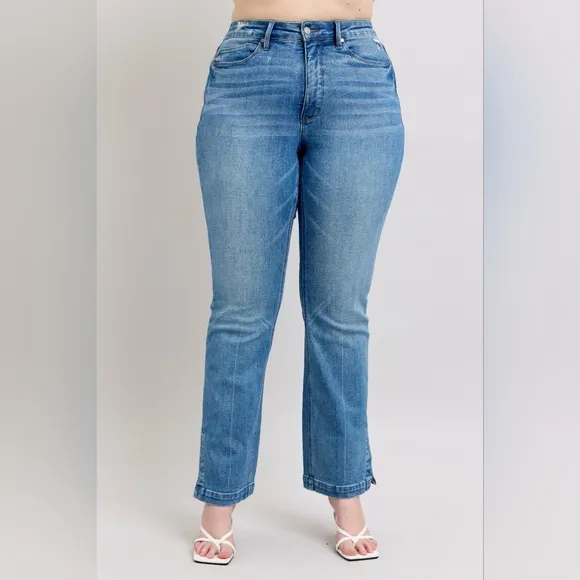 Judy Blue HR Tummy Control Vintage Wash Split Hem Slim Bootcut Jeans Various NEW