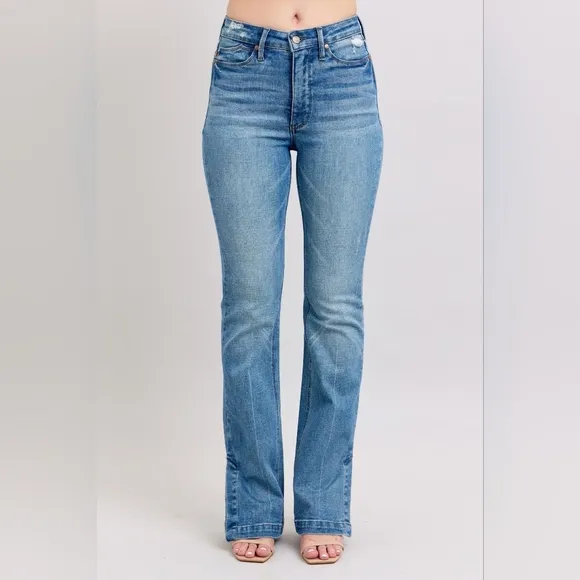 Judy Blue HR Tummy Control Vintage Wash Split Hem Slim Bootcut Jeans Various NEW