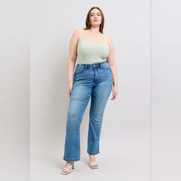 Judy Blue HR Tummy Control Vintage Wash Split Hem Slim Bootcut Jeans Various NEW