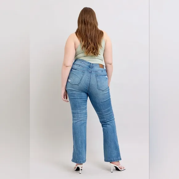 Judy Blue HR Tummy Control Vintage Wash Split Hem Slim Bootcut Jeans Various NEW