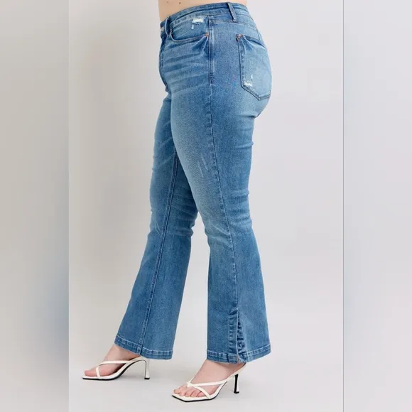 Judy Blue HR Tummy Control Vintage Wash Split Hem Slim Bootcut Jeans Various NEW