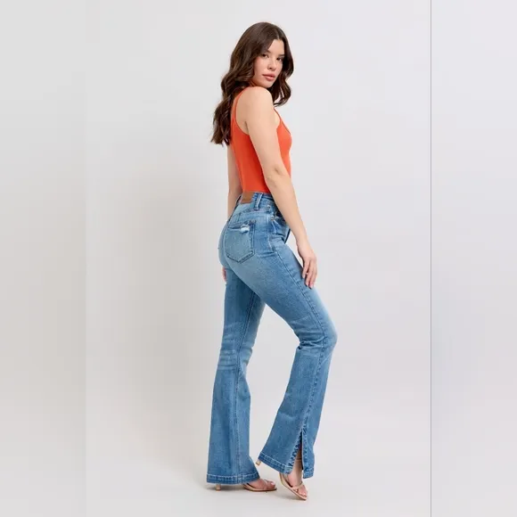 Judy Blue HR Tummy Control Vintage Wash Split Hem Slim Bootcut Jeans Various NEW