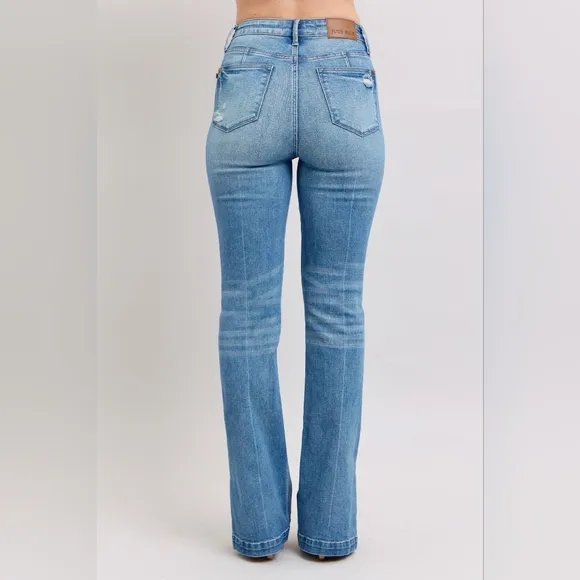 Judy Blue HR Tummy Control Vintage Wash Split Hem Slim Bootcut Jeans Various NEW