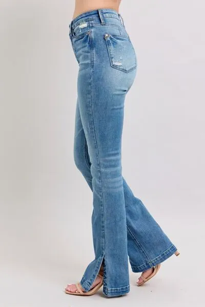 Judy Blue HW Tummy Control Vintage Wash Side Slit Slim Boot Jeans ONLINE EXCLUSIVE